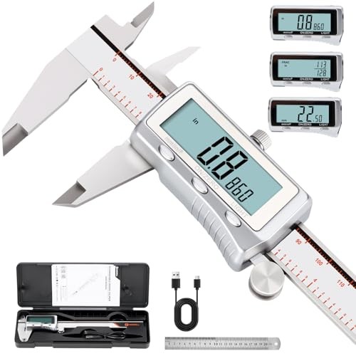 Digital Caliper, Rechargeable Caliper Measuring Tool with Backlight LCD