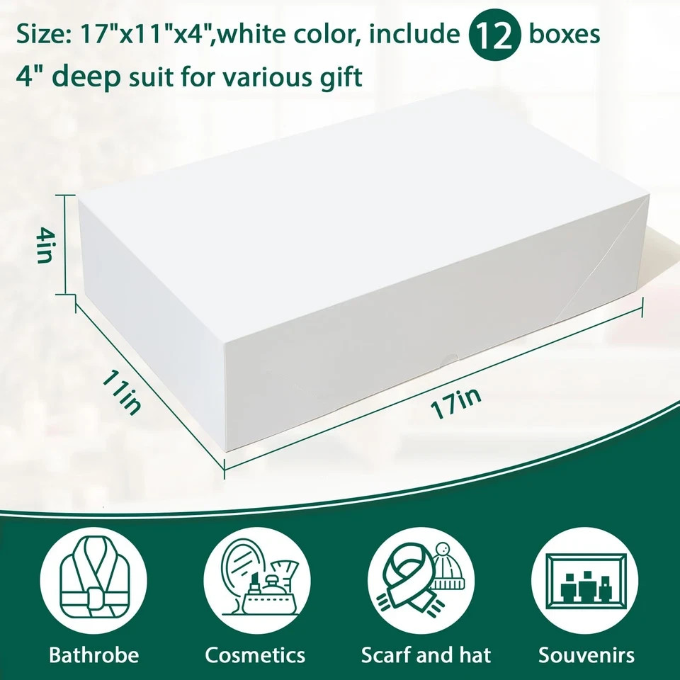 12 Premium Gift Boxes with Lids for Presents, Extra Large White Boxes for Wra...