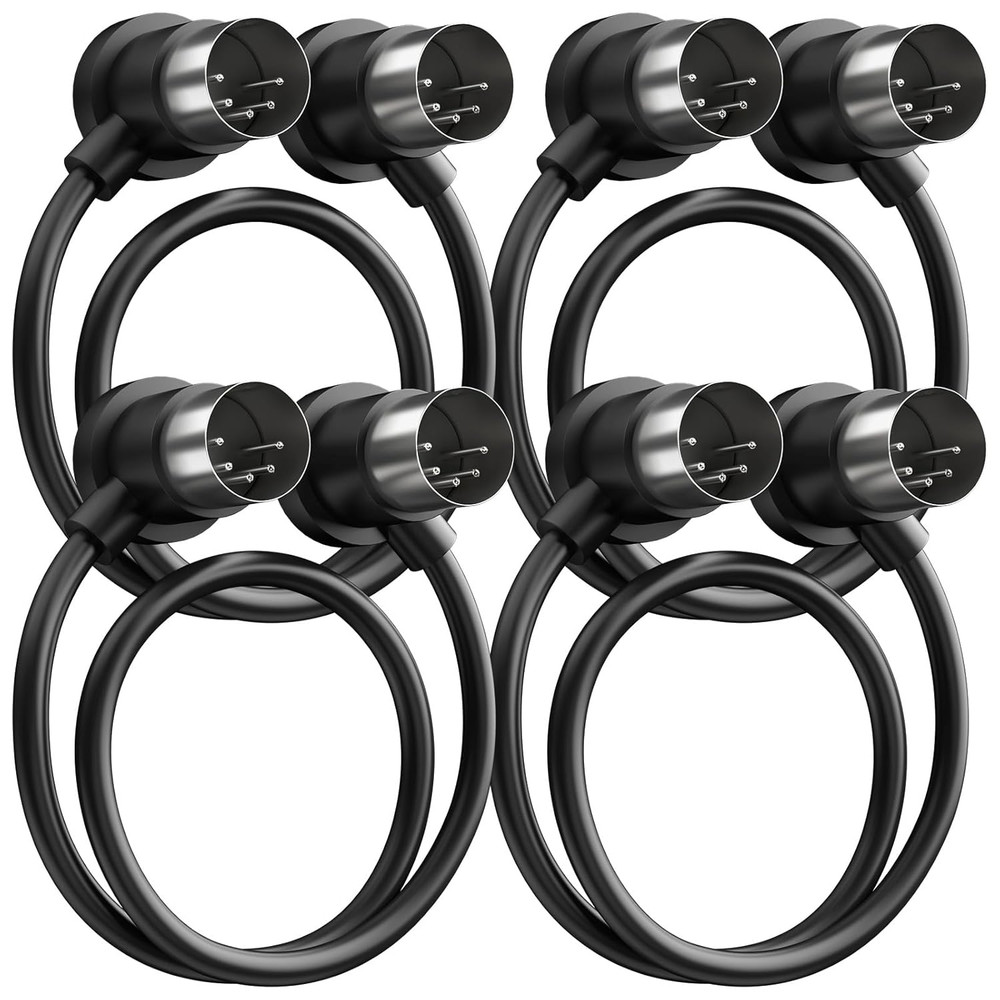 4 Pack Premium Right Angle MIDI Cable 2FT, Low Profile for Saving Space MIDI Cab