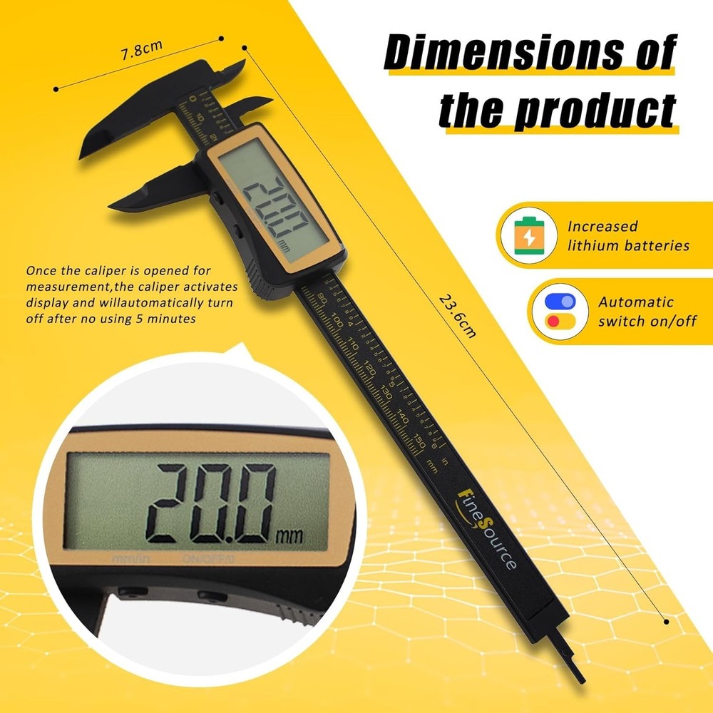 Precision Digital Caliper with Inch/Metric Conversion & Easy Read Large Display
