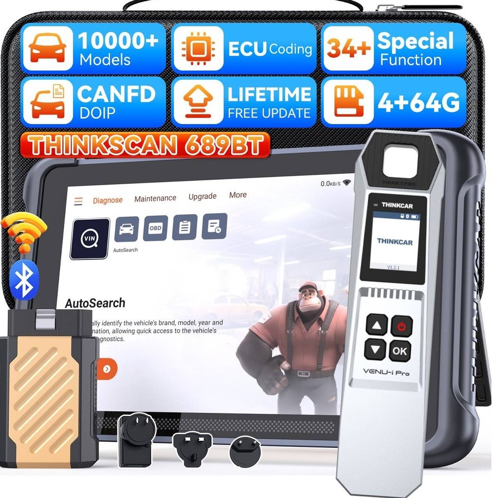 ThinkScan 689BT+TPMS Tool Bidirectional Auto Diagnostic OBD2 Scanner E.CU Coding