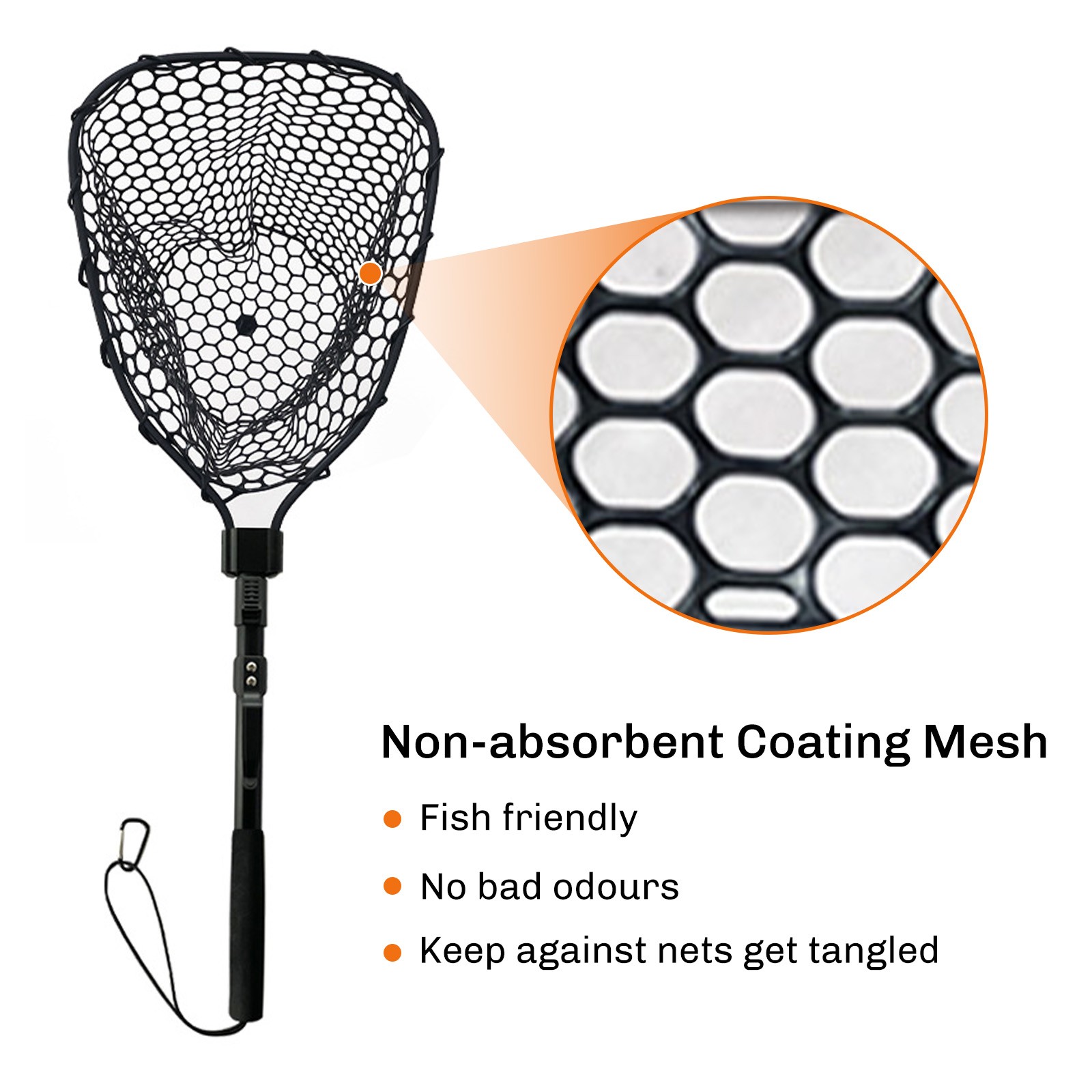 Folding Fly Fishing Landing Net Rubber Safe Catch Release Silicone Fish Nets