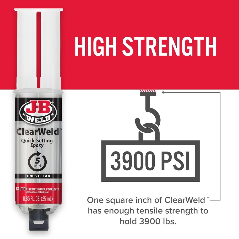 ClearWeld 2-Pack Epoxy with Syringe - Water Resistant, Strong & Versatile