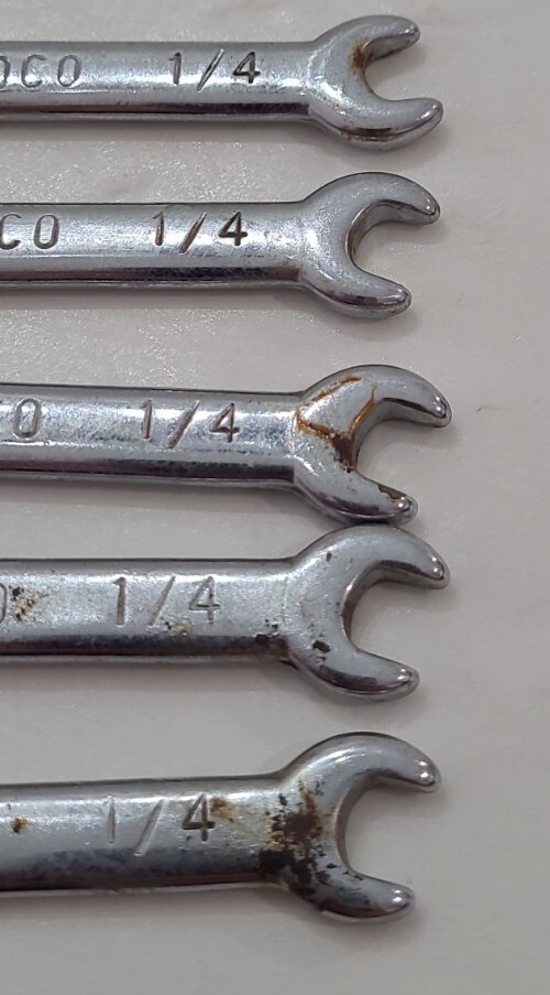 Ignition Wrench 5/16" Roco 1/4" Double Open End 5 Vintage Wrenches Same Size