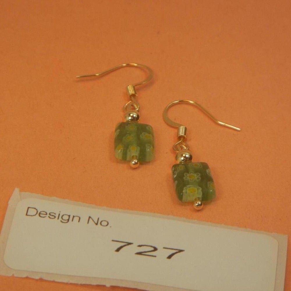 Aventurine Gemstone Lamp work earrings 2" Length #601