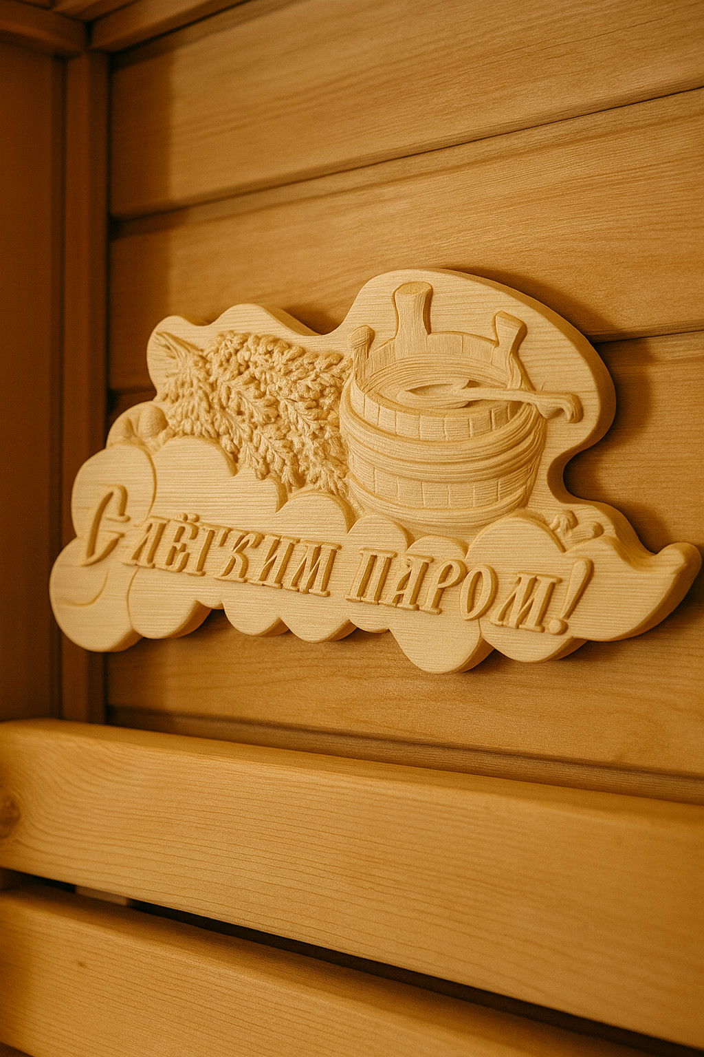Wooden Sauna Plaque “С лёгким паром!” – Carved Bathhouse Sign/size 13.5"x7" inch