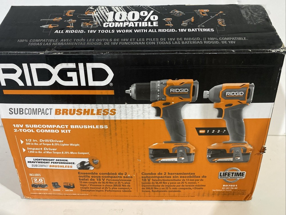 Ridgid 18V SubCompact Brushless 2-Tool Combo Kit With Drill/Driver And Charger