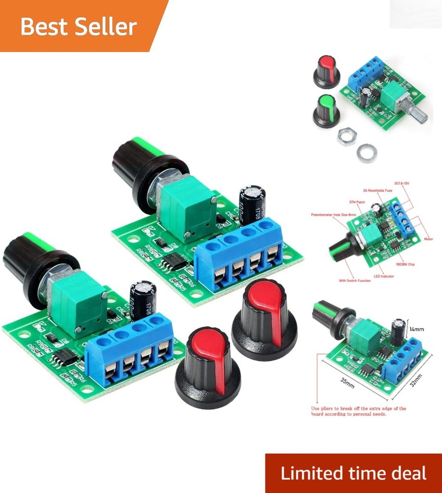 2-Pack NE555 DC Motor Speed Controller – 1.8V-12V, 30W, Adjustable Control Knob