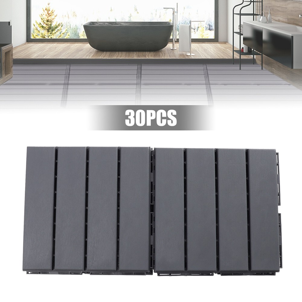 30 Pcs PB-319 Interlocking Deck Tiles Dark Gray Rectangular Efficient Drainage