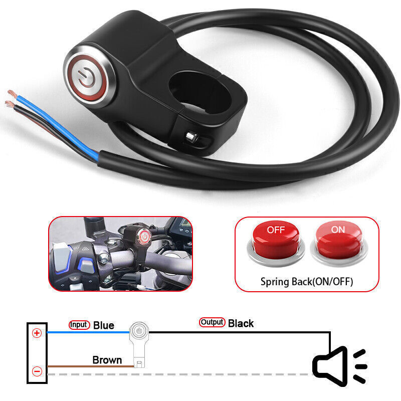 US Motorcycle ATV Handlebar Control Start Switch Momentary Horn Push Button 7/8"