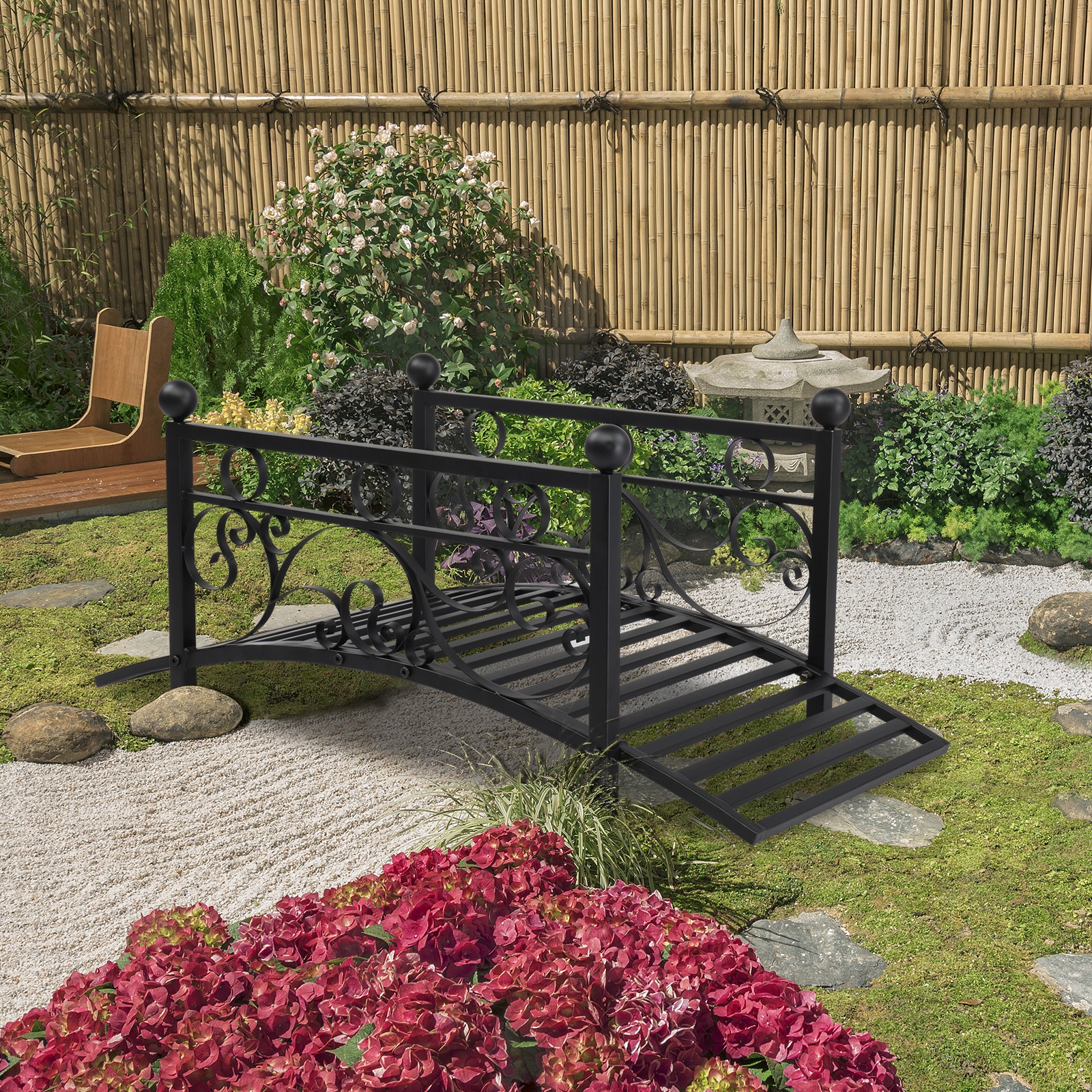 102L x 51W x 43H Classic Metal Garden Bridge Arc Footbridge with Safety Railings