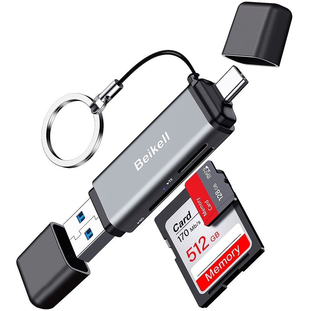 Dual USB 3.0 and USB-C Memory Card Reader - Supports SD, Micro SD, SDXC, SDHC...