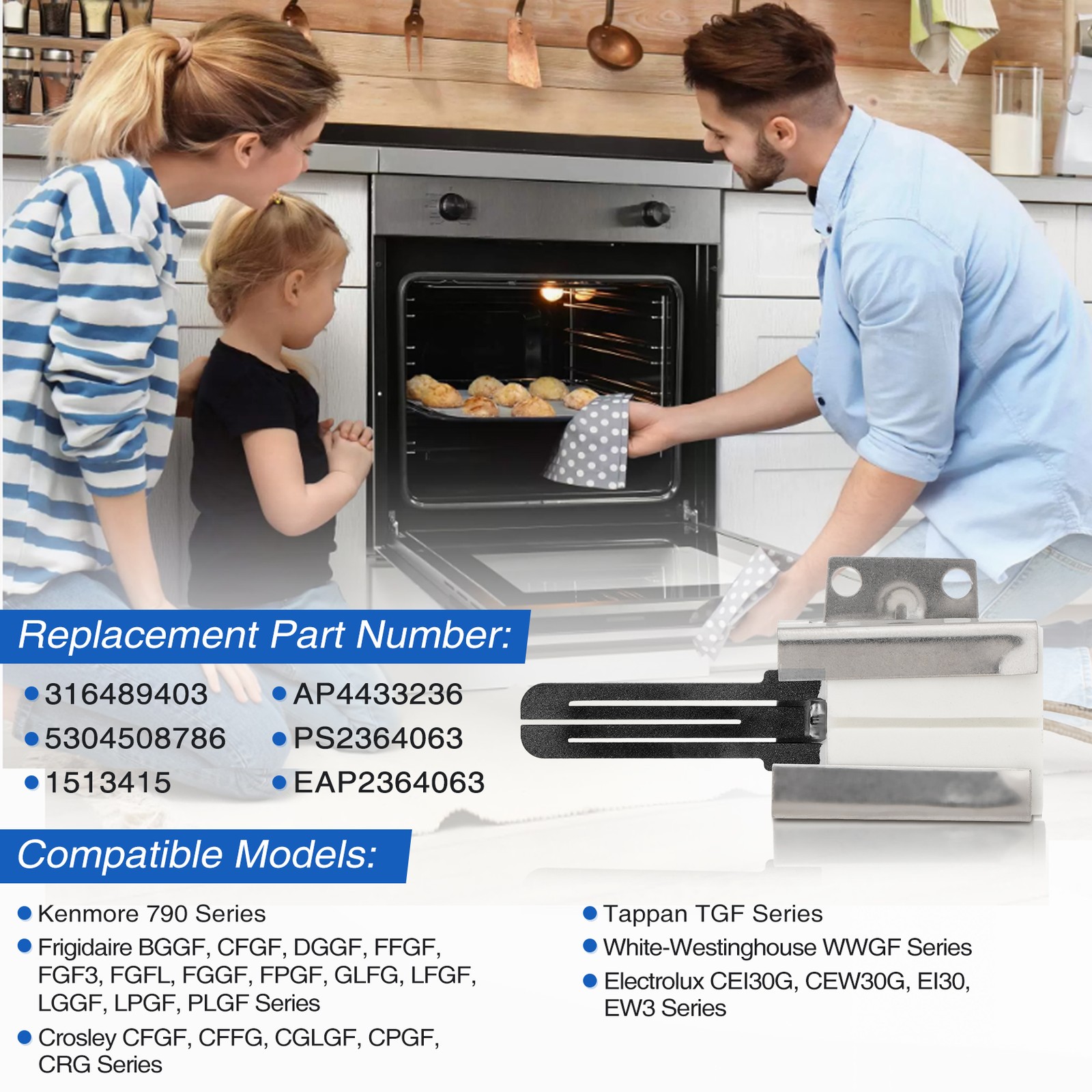 Exact Replacement Range Oven Gas Igniter 316489403 for Electrolux Frigidaire New