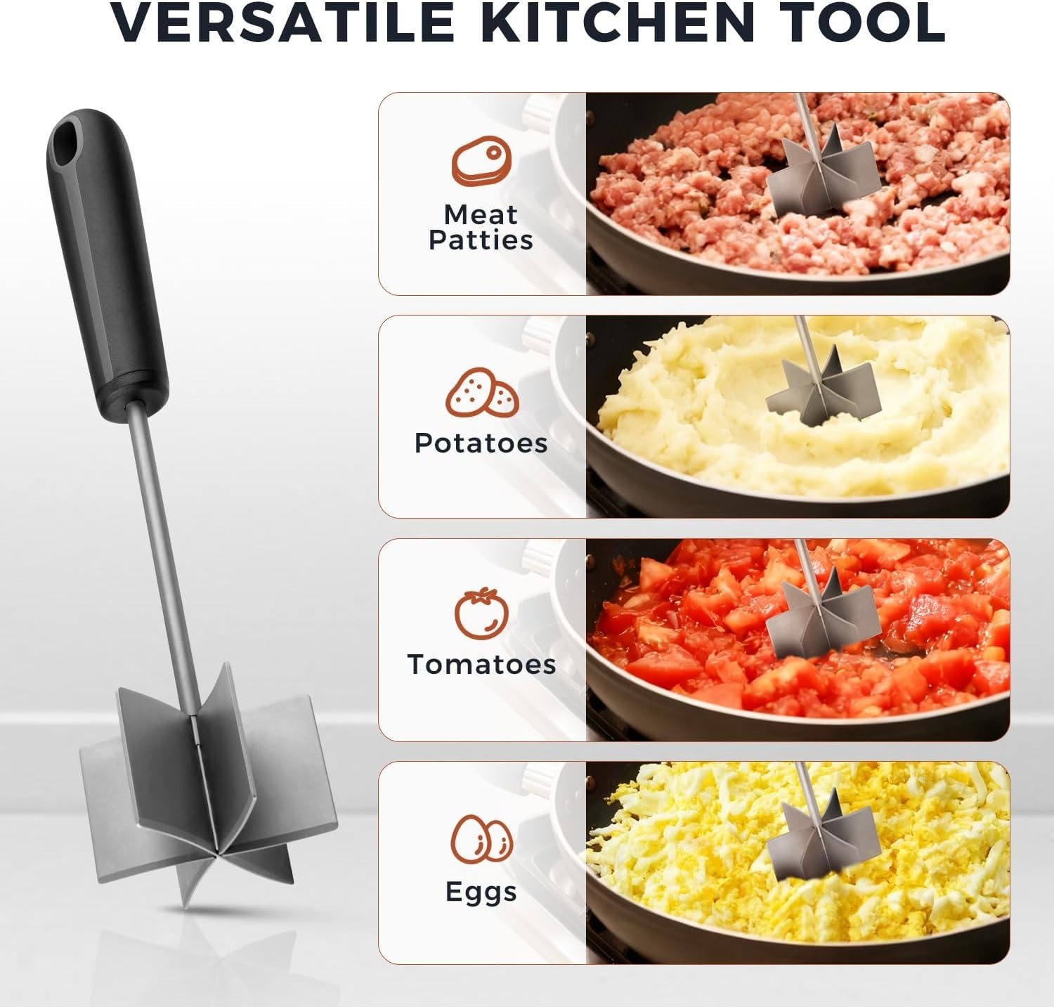 304 Stainless Steel Meat Chopper & Masher, 10 Inch Heat Resistant Ground Beef...