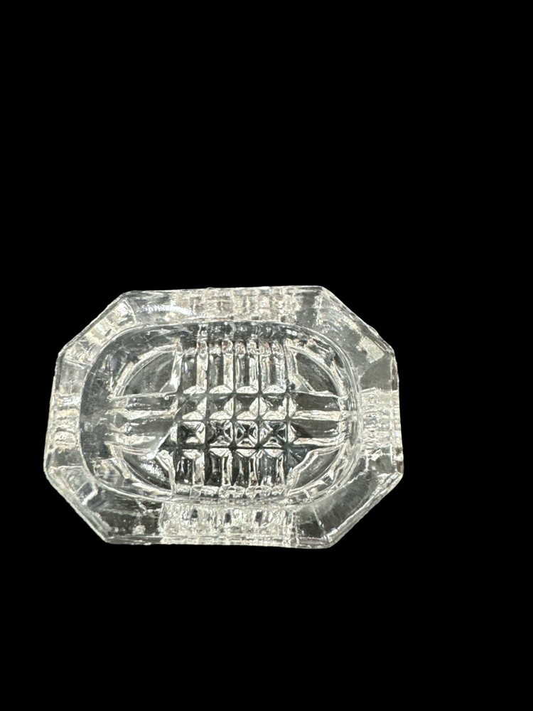 Crystal Pressed Glass Rectangle Open Salt Dip Cellar Dish Foot