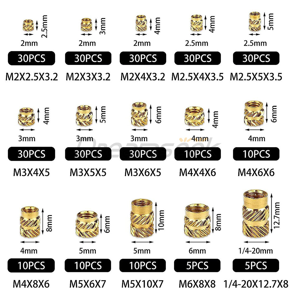 300Pcs Hot Melt Heat Nut Thread Knurled Brass Set Insert Embedded Nuts Kit M2-M6