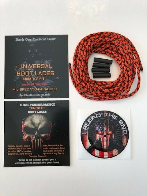 1 pair ..MIL- SPEC 550 Paracord  Boot Laces  6'... ..+ 1 Decal ....Orange/Black