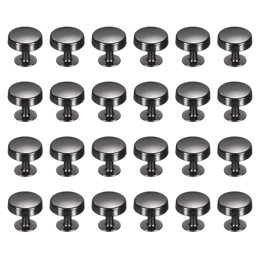 24 Pcs Flat Head Button Stud 12mm Screw Back Rivets Stud Set, Black