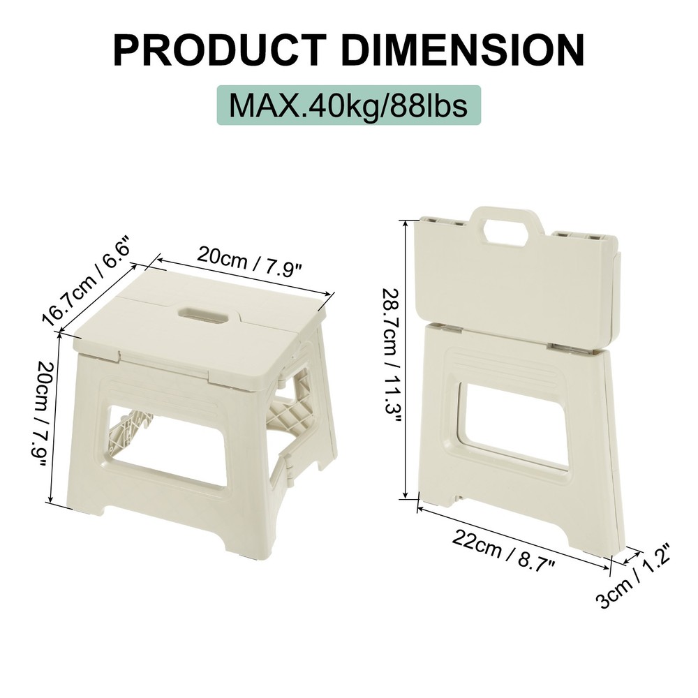 8" Folding Step Stool for Adults 88 lbs Capacity White