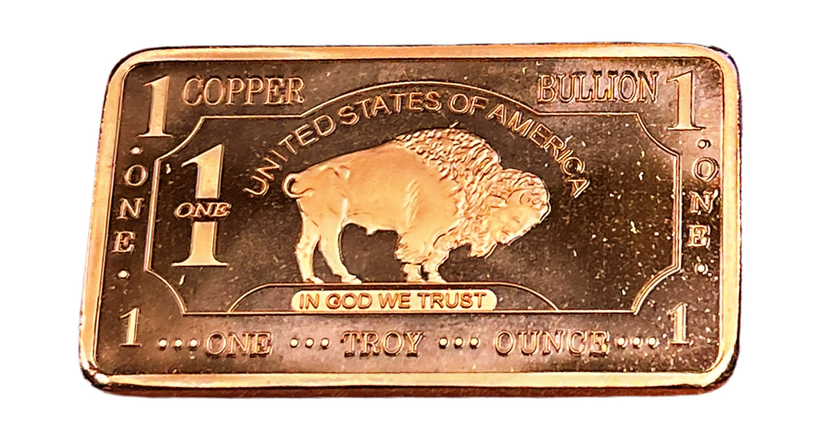 1 Troy oz .999 Copper Bullion Bar American Buffalo Pure Fine Solid Metal Ingot