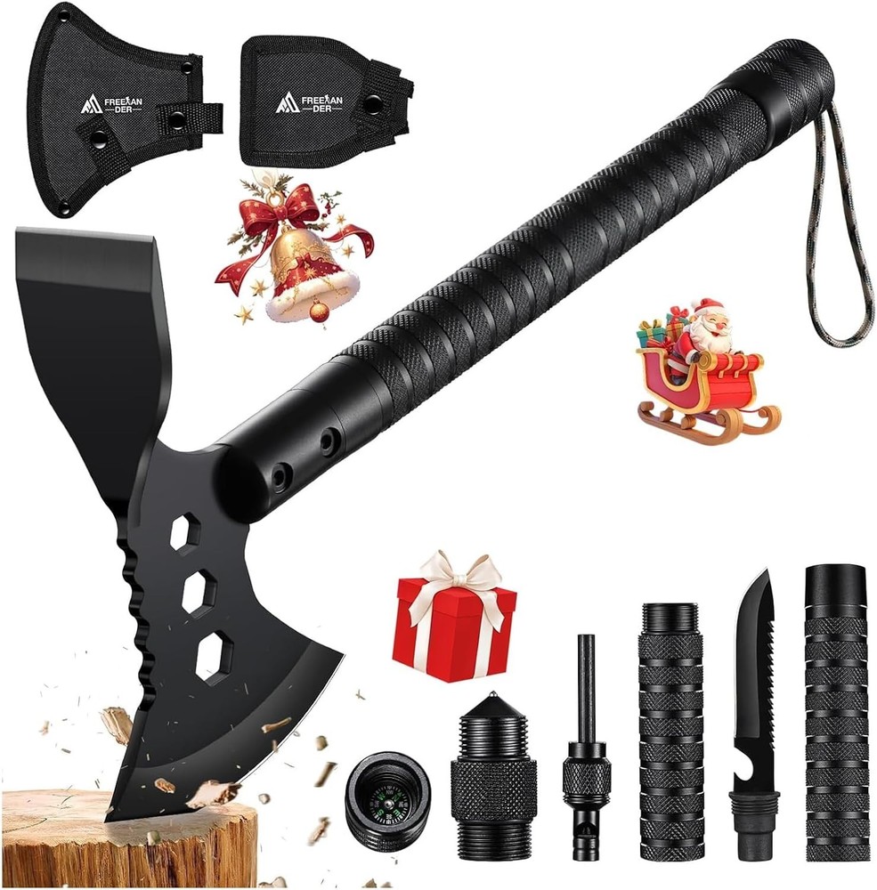 Tactical Axe 2 Pack Sharp Tomahawk W/ Sheath Portable Tomahawk W/ Clip & Bottle