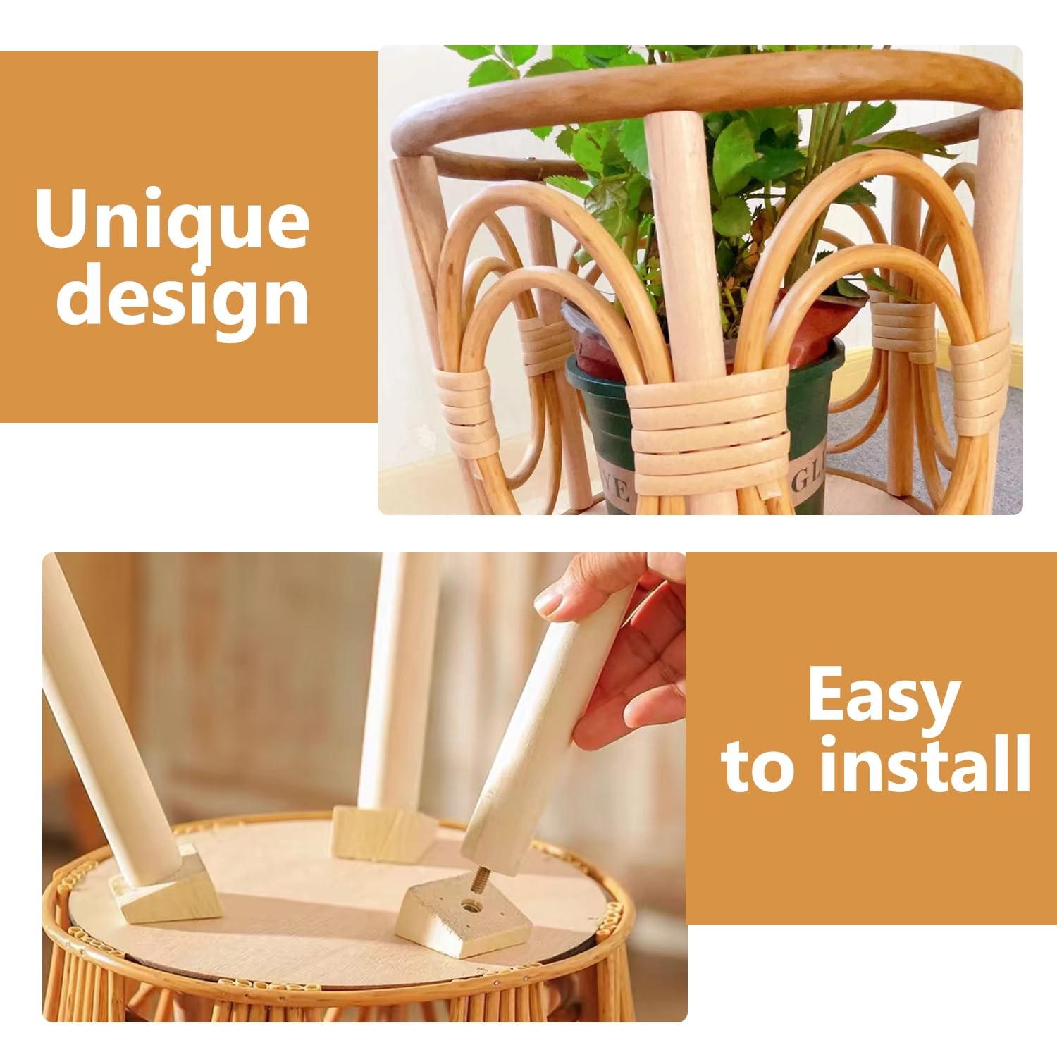 Boho Rattan Plant Stand Indoor Outdoor - 2 Rattan Wicker Planter Shelf for Mu...