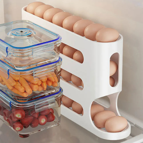 Automatic Rolling Egg Dispenser Fridge Organizer Storage Tray Holder Rack