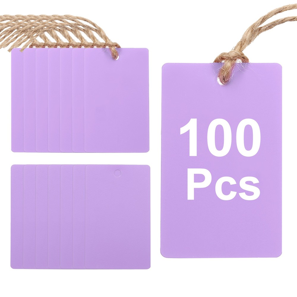 100Pcs Purple Plastic Shipping Tags, 2" x 1" Labeling Tags with Thread & Wire