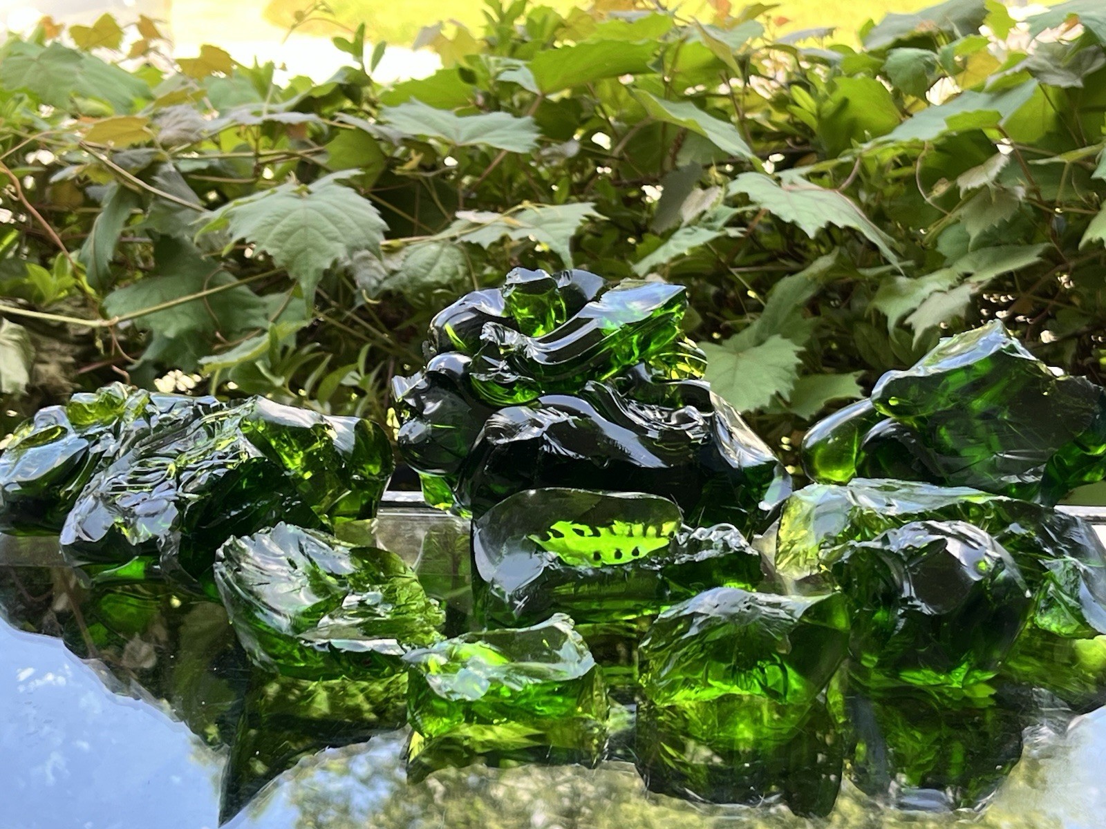 Lot of  10 Deep Green Fern Glass Cullet Slag Chunks ~ 6lbs Blenko