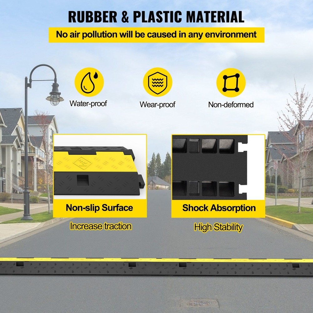 Robust 2-Channel 11000lb Load Cable Protector Rubber Ramp Bump