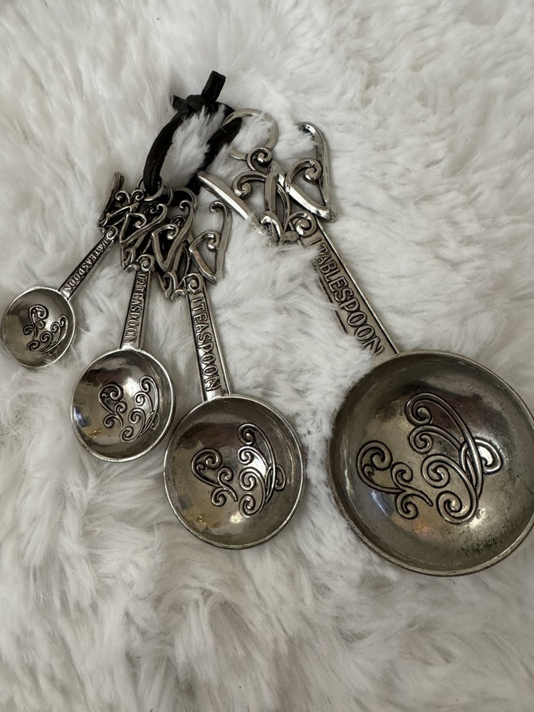 Silver Measuring Spoons Initial J Spiral Design Kitchen Decor