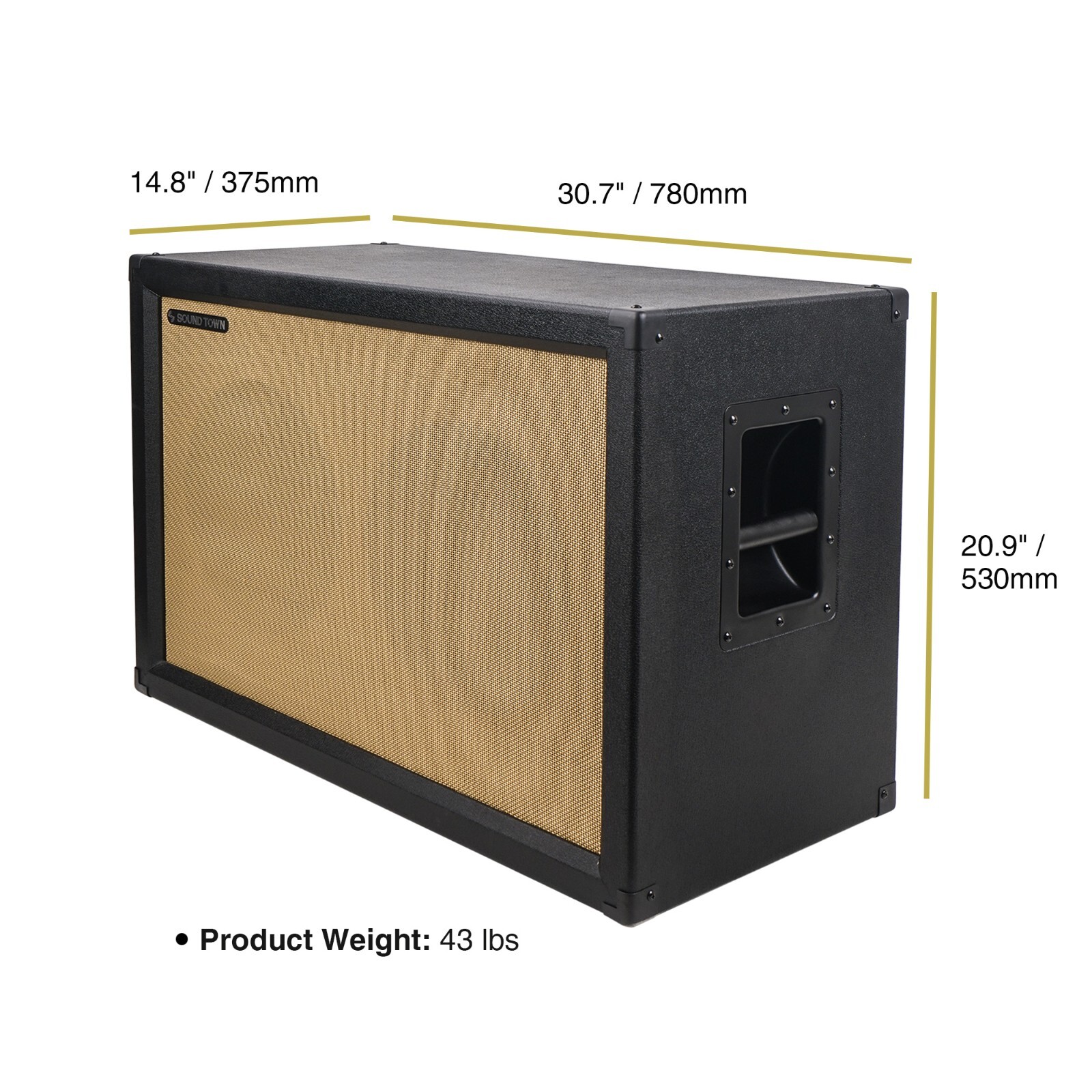 Sound Town 2x12" Empty Guitar Speaker Cabinet, Plywood, Black (GUC212BK-EC)