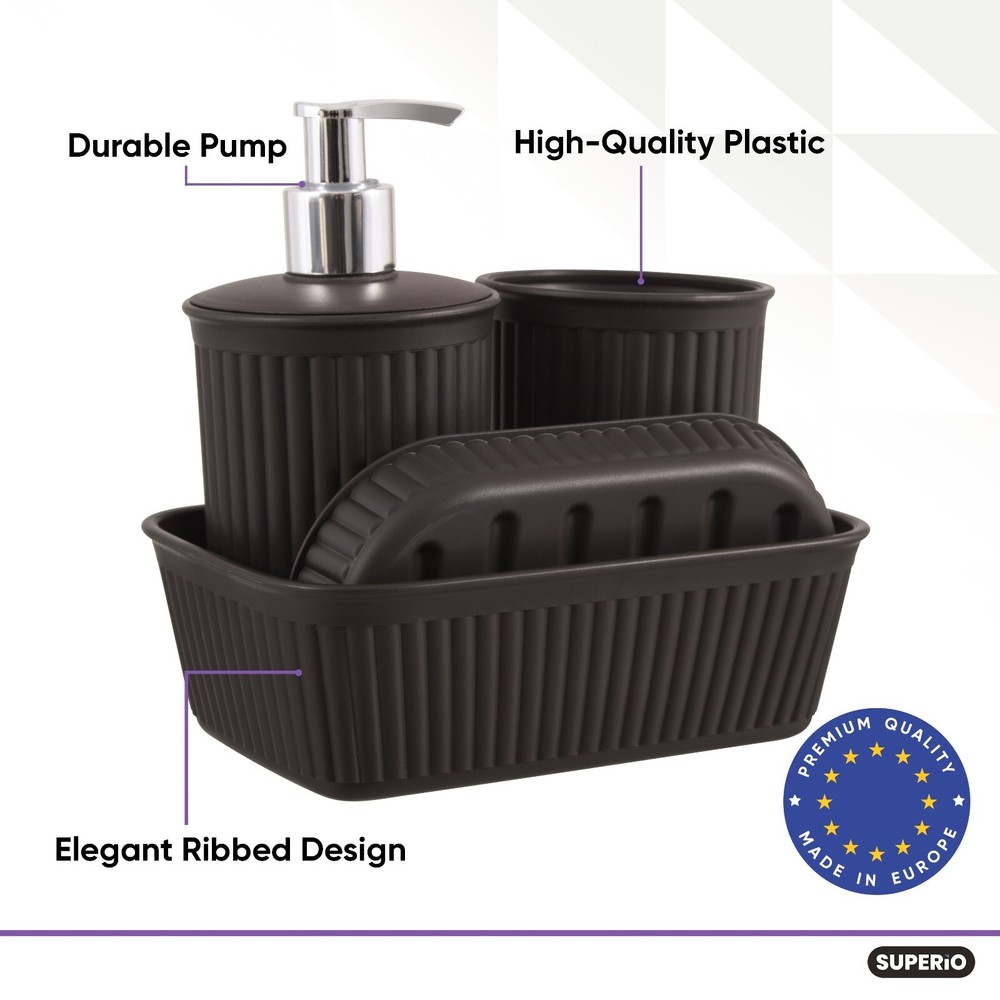 Decorative Brown Bathroom Accessory Set, Plastic 4 Pk. Ribbed Design Soap Holder