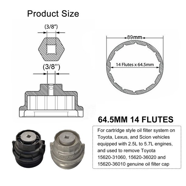 Oil Filter Wrench Removal Tool For Toyota Lexus Scion Camry 2.5 - 5.7L