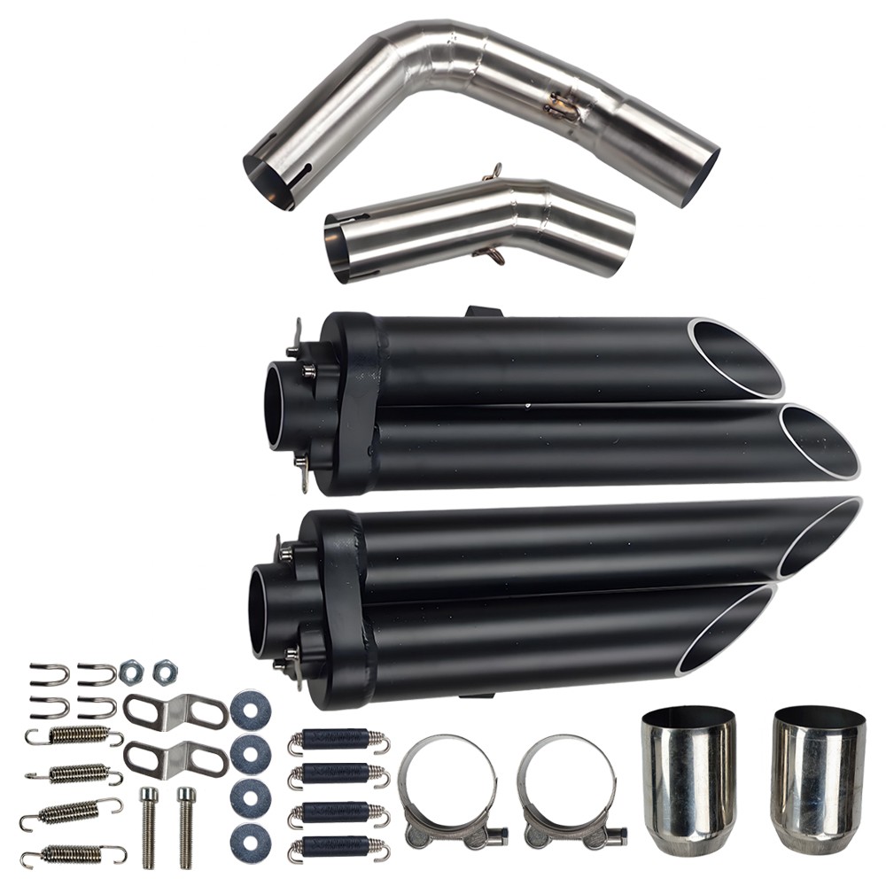 For Yamaha YZF R1 2009 -2014 Exhaust System Dual Exit Mid Pipe Black Mufflers