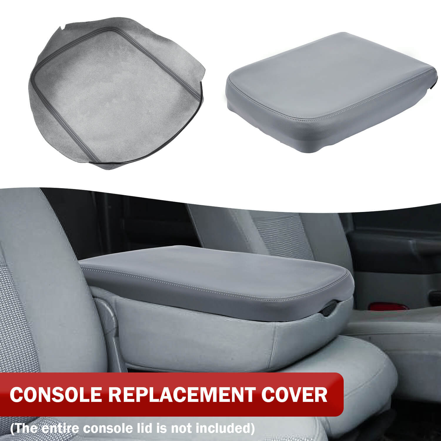 Fits 2002-2008 Dodge Ram 1500 2500 3500 Console Lid Armrest Cover Leather Gray