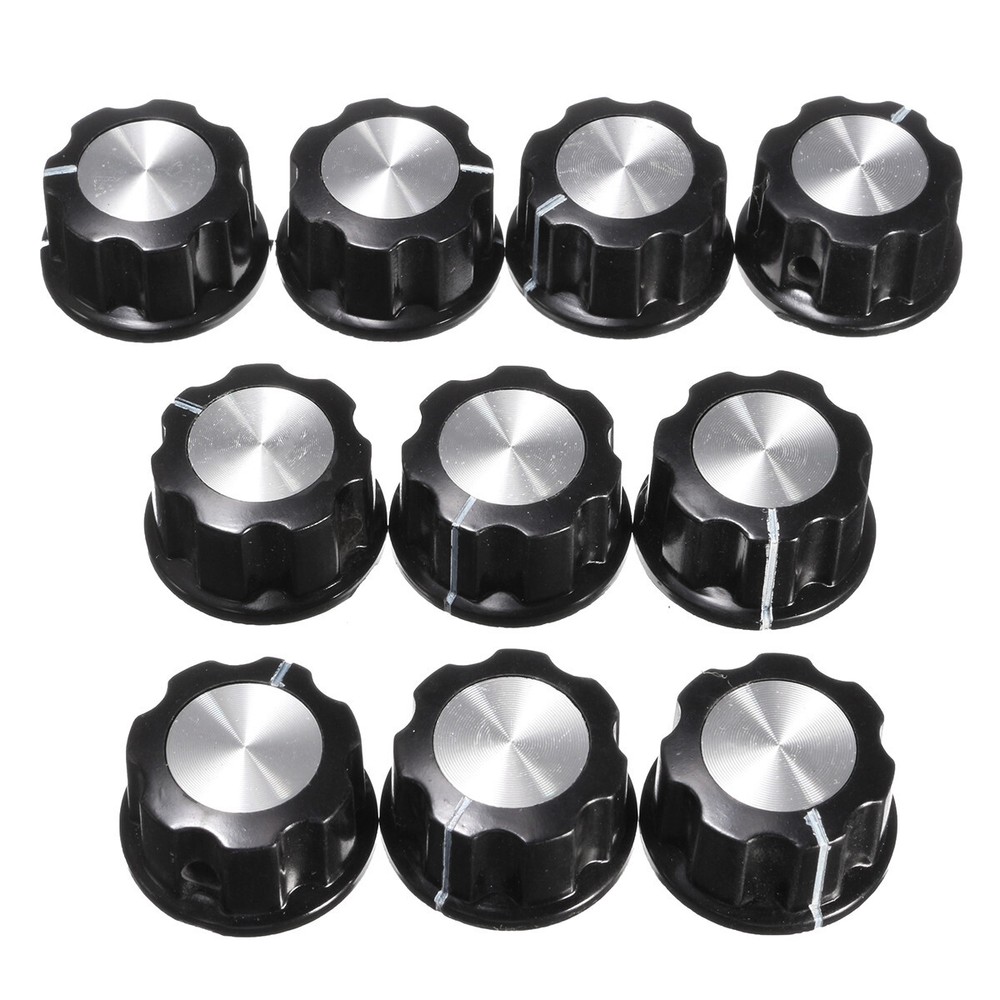 10Pcs Rotary Potentiometer Knobs w/ 10x Volume Amp Dial Plate For Hole 6mm Shaft