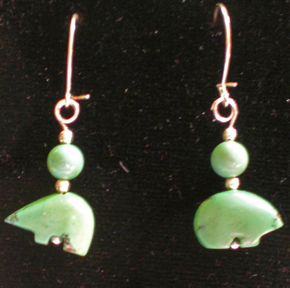 Chinese Turquoise Bear Totem Earrings - Protective, Healing e136
