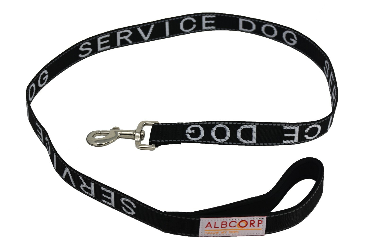 Albcorp Service Dog Leash - Embroidered- Padded Neoprene Handle and Reflective