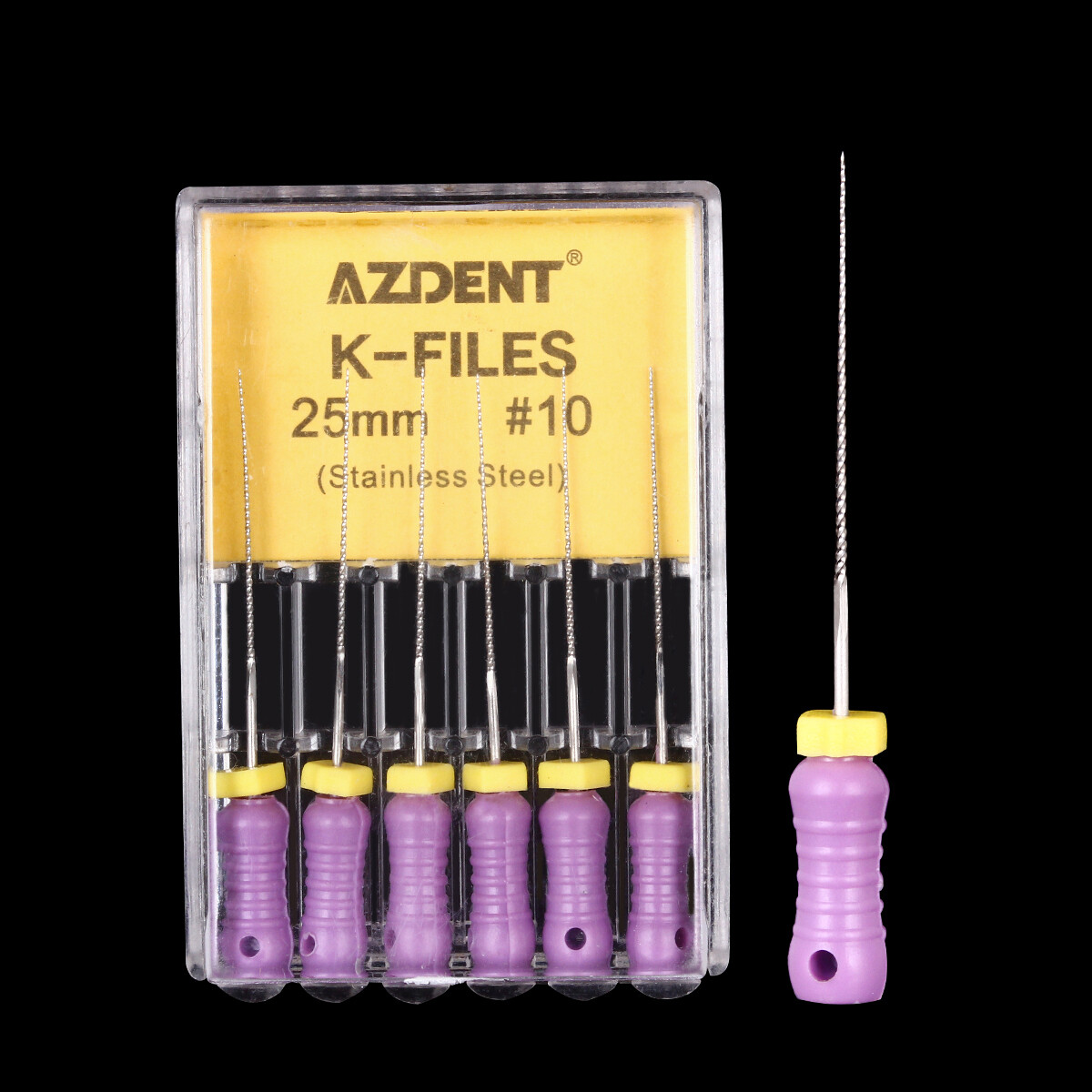 6pcs AZDENT Dental Endodontic Files K-Files Hand Use 10# 25mm Stainless Steel CE