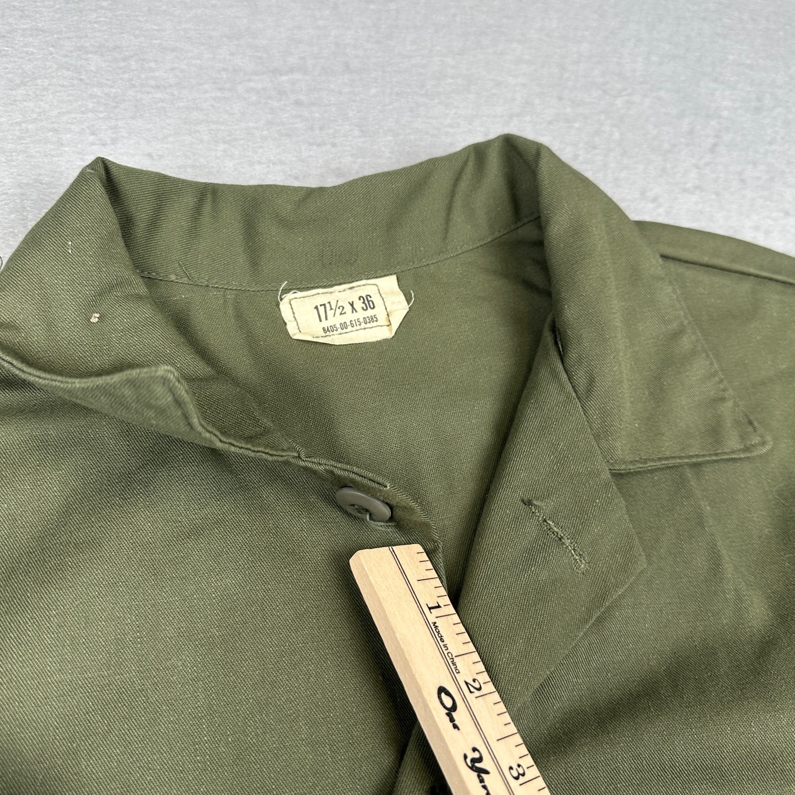Vintage Military Utility Shirt Mens 17.5 Fits XL OG 507 Vietnam Era Dura Press