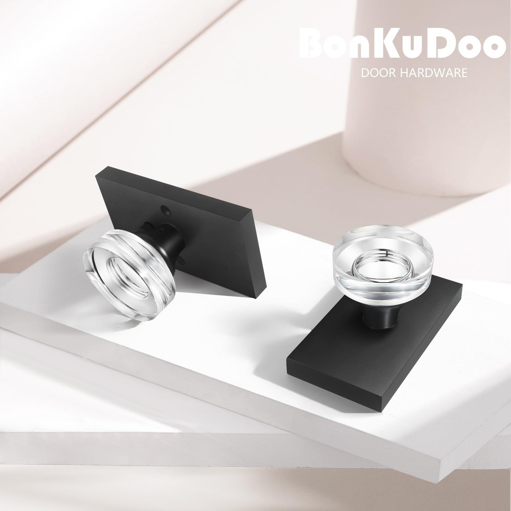 BonKuDoo Glass Door Knobs Interior Privacy 1 Pack, Matte Black