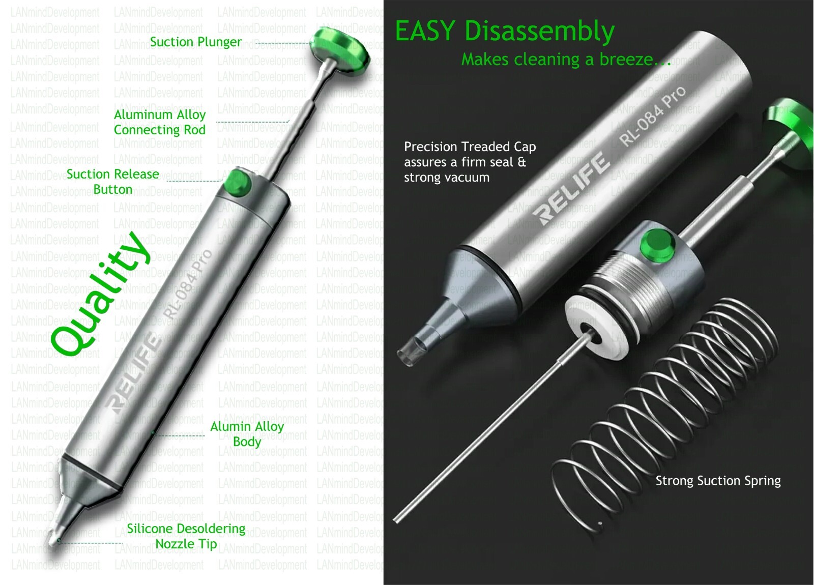 RELIFE RL-084 Alum Desoldering Vacuum w/Powerful Suction for PCB Solder Removal