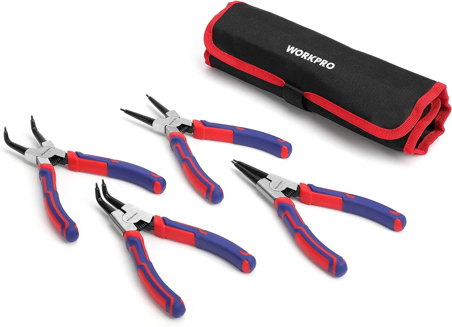 WORKPRO 4PCS Heavy Duty Snap Ring Pliers Set Included Cr-V Steel w/Storage Pouch
