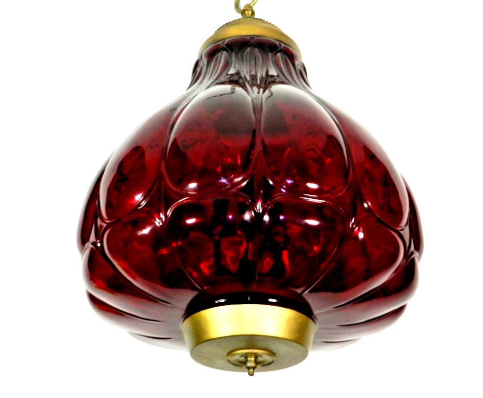 Vintage Ruby Red Glass Swag Hanging Light