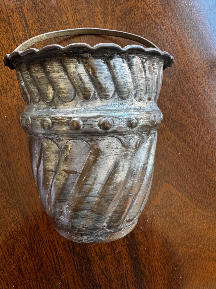 Vintage Middle Eastern Silver Washed Copper Bucket