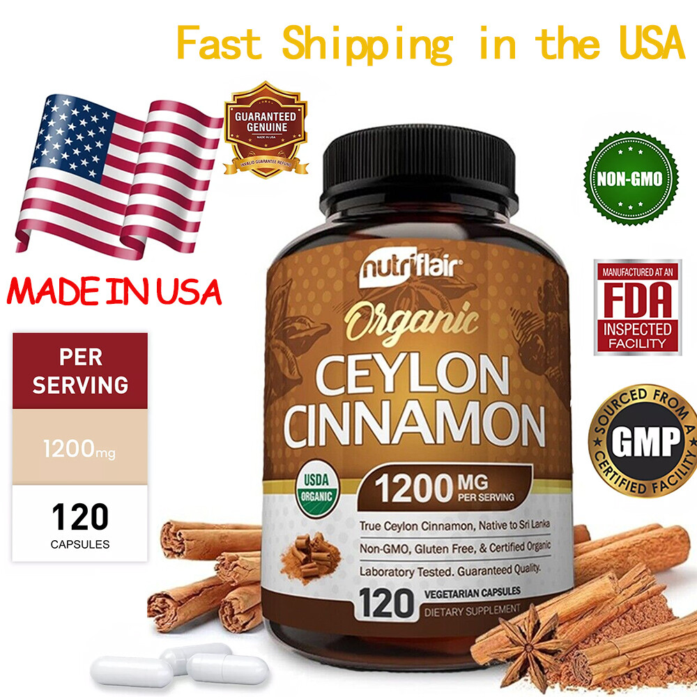 Organic Ceylon Cinnamon Capsules 1200mg - Maximum blood sugar support-120caps