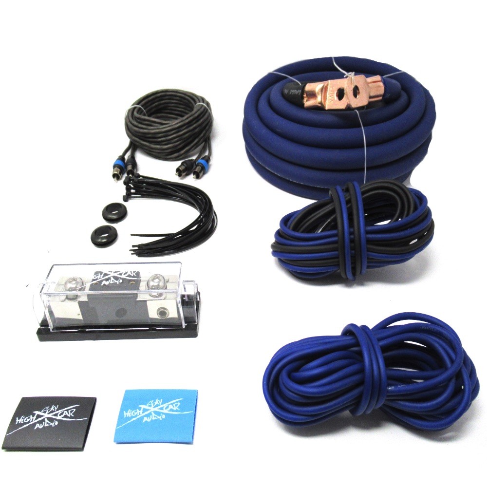 1/0 Ga AWG Amp Kit and 1/0 GA Big 3 Upgrade Blue Black Sky High Car Audio