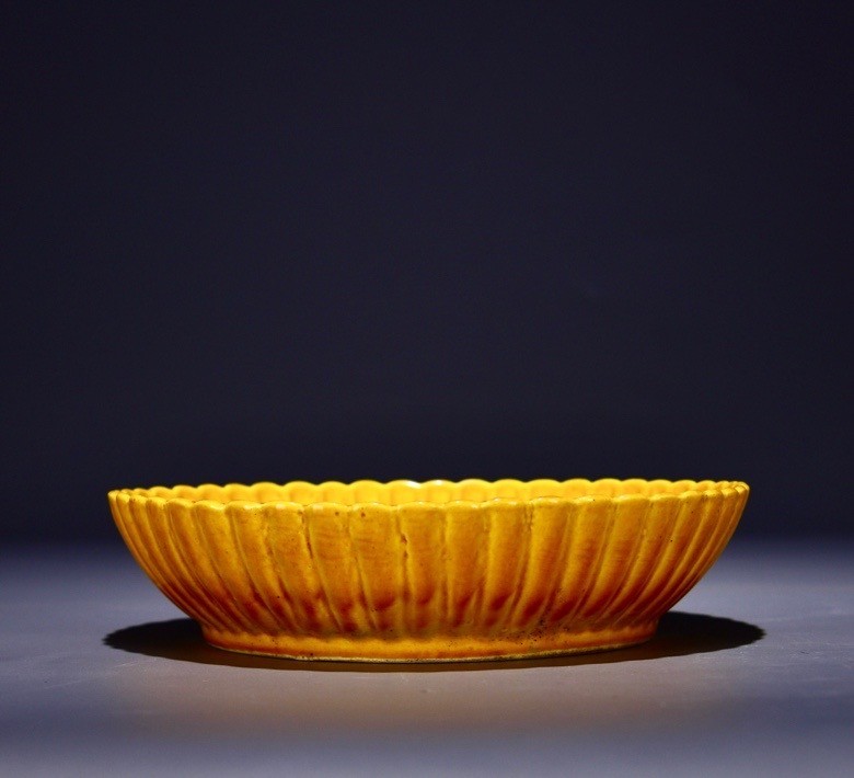 8'' Yongle Yellow Glaze Porcelain Dragon Totem Pattern Pen wash Tray Dish Plate