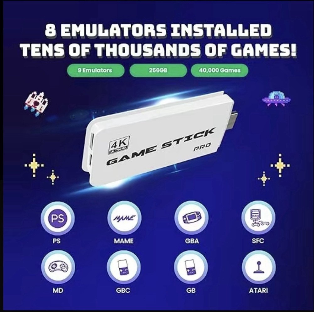 Game Stick Pro 4K HDMI Microconsole 64GB Wireless Controllers Precision D-Pad